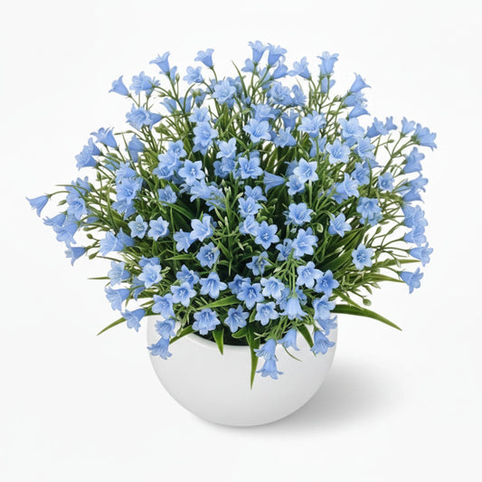 Artificial Blue Bellflower Plant in White Pot