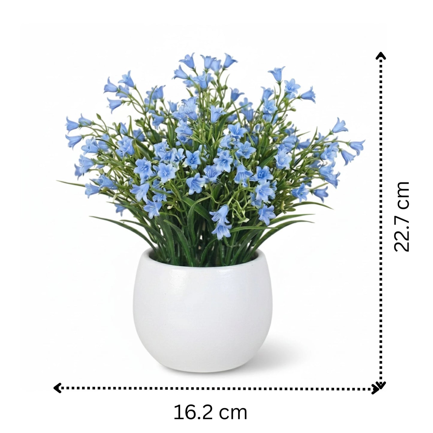 Artificial Blue Bellflower Plant in White Pot