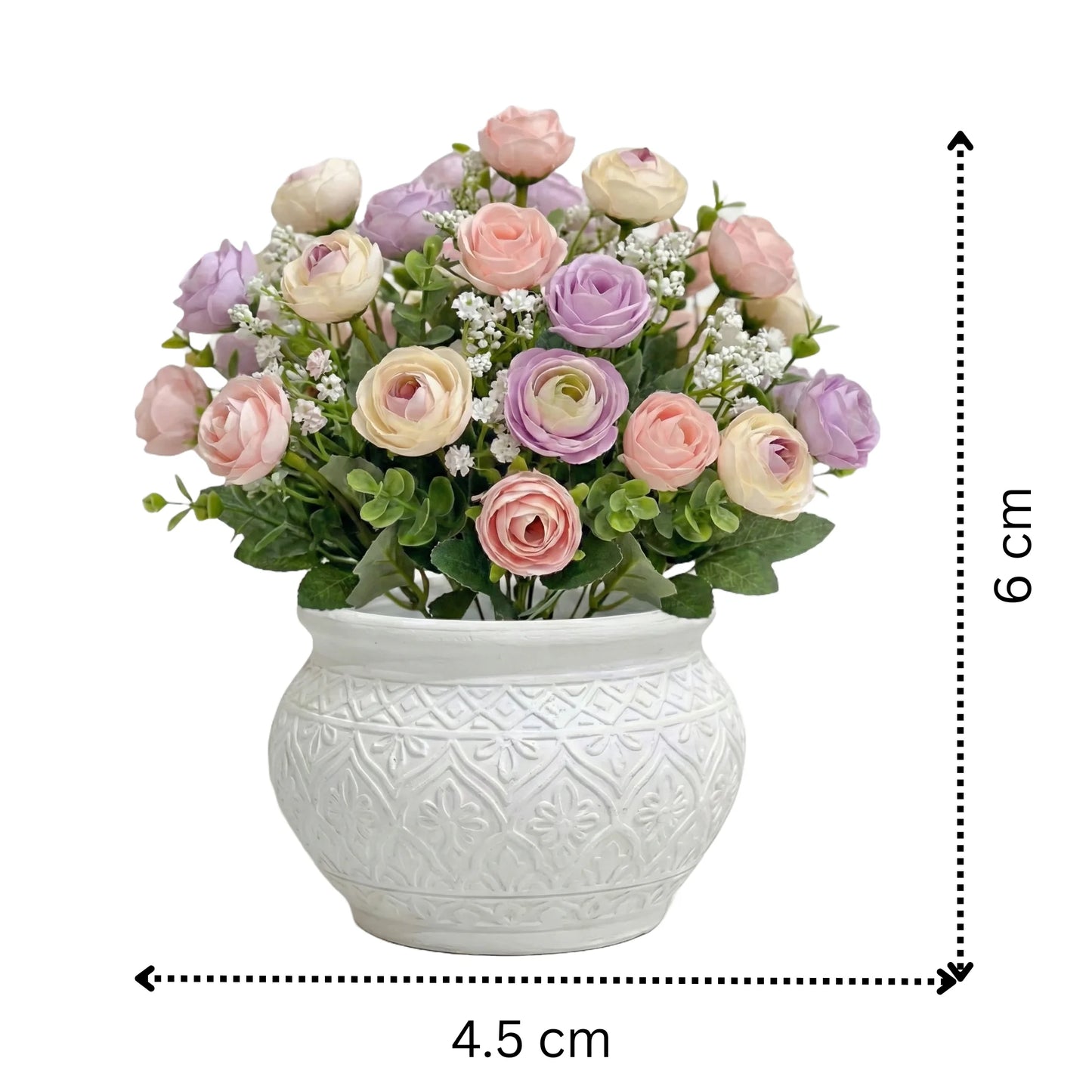 DecorLeaf Mini Artificial Rose & Ranunculus Pot - Small Faux Desk Plant
