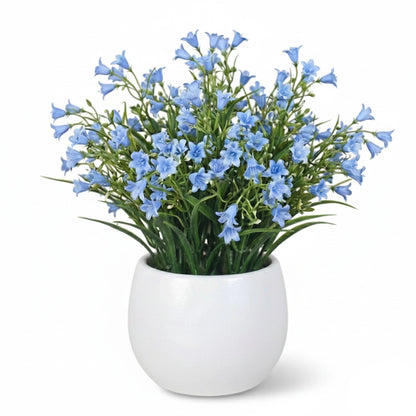Artificial Blue Bellflower Plant in White Pot