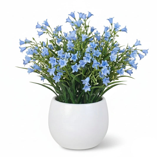Artificial Blue Bellflower Plant in White Pot