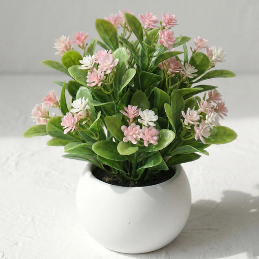 Mini Artificial Potted Plant with Blossoms