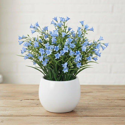 Artificial Blue Bellflower Plant in White Pot
