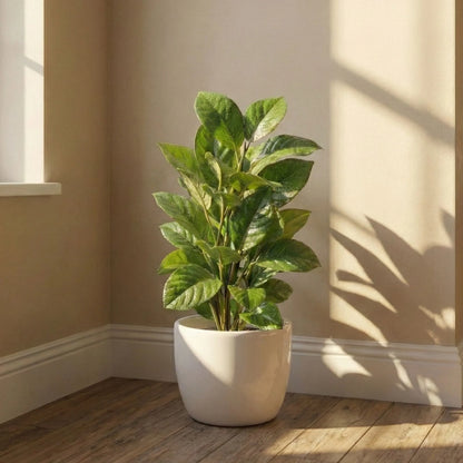 Artificial Green Leaf Potted Plant with White Pot