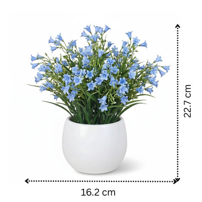Artificial Blue Bellflower Plant in White Pot