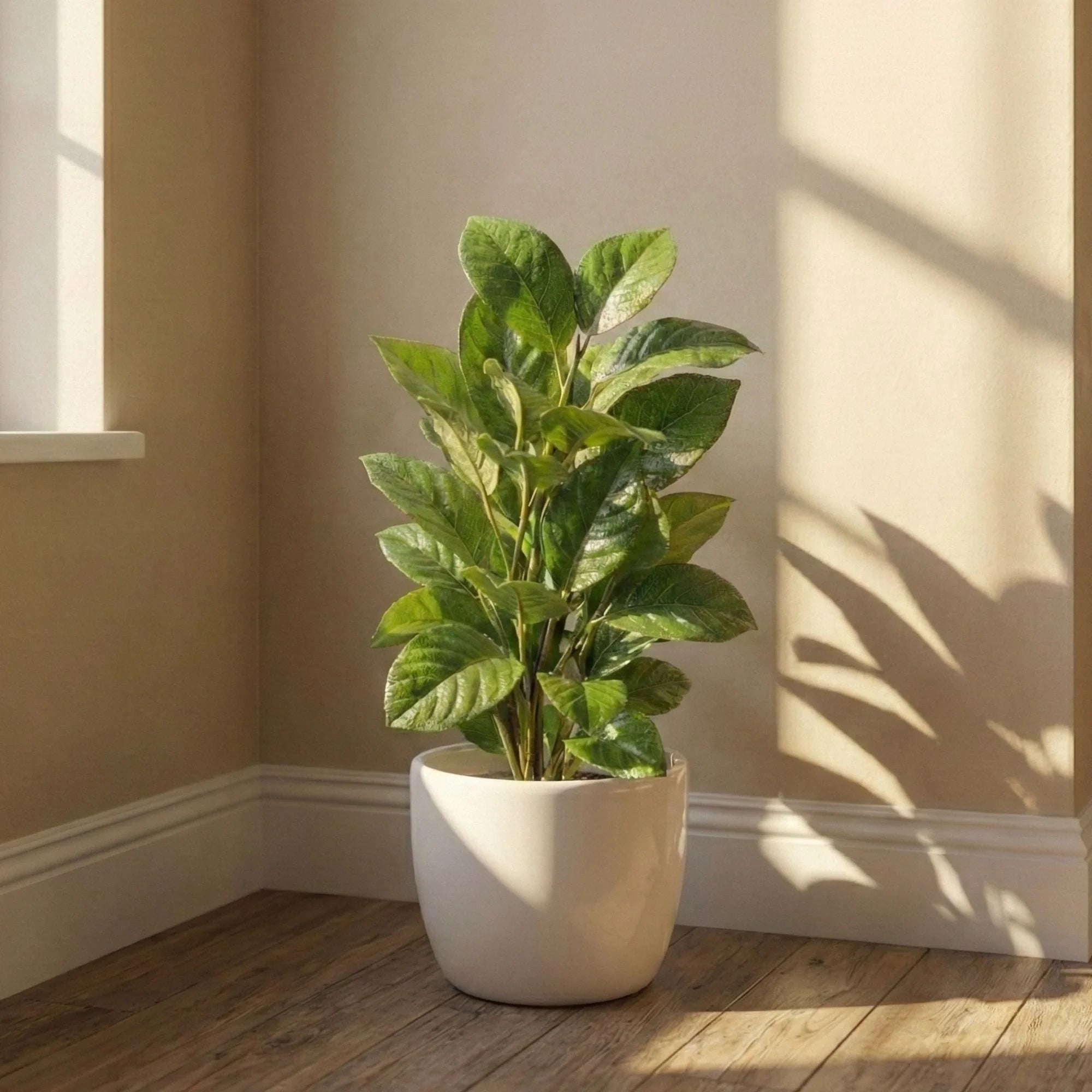 Artificial Green Leaf Potted Plant with White Pot - Image 3