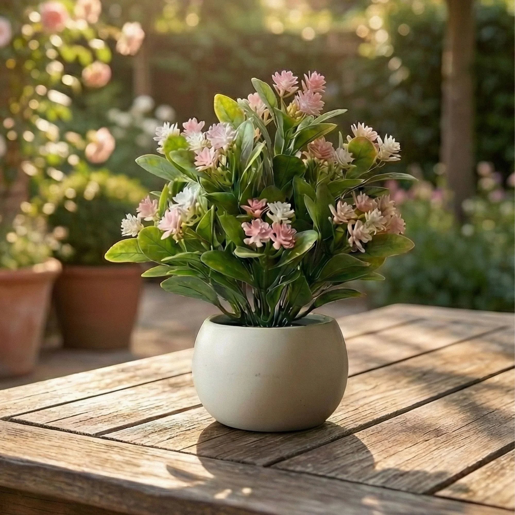 Mini Artificial Potted Plant with Blossoms - Image 4